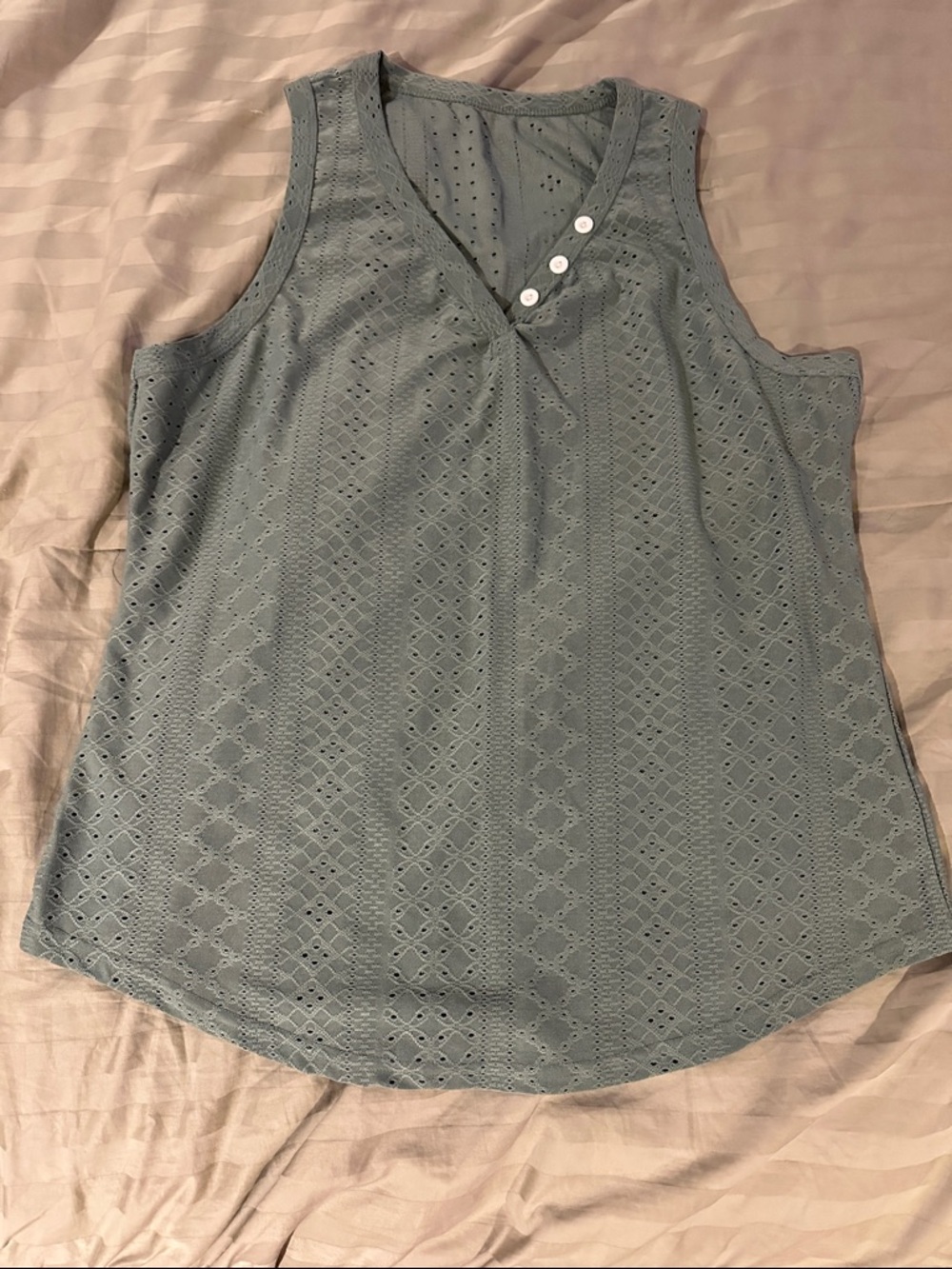 Sleeveless Eyelet V-Neck Tank Top - Sage Green